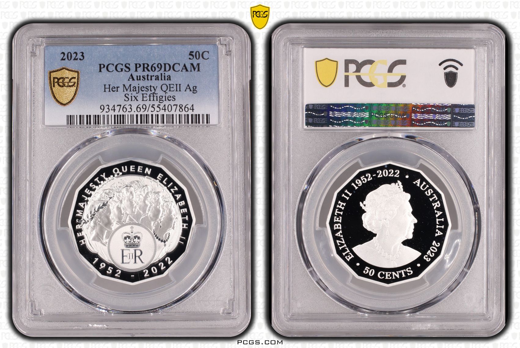 Her Majesty QEII Silver Six Effigies, Fifty Cent, 2023, PCGS PR69DCAM