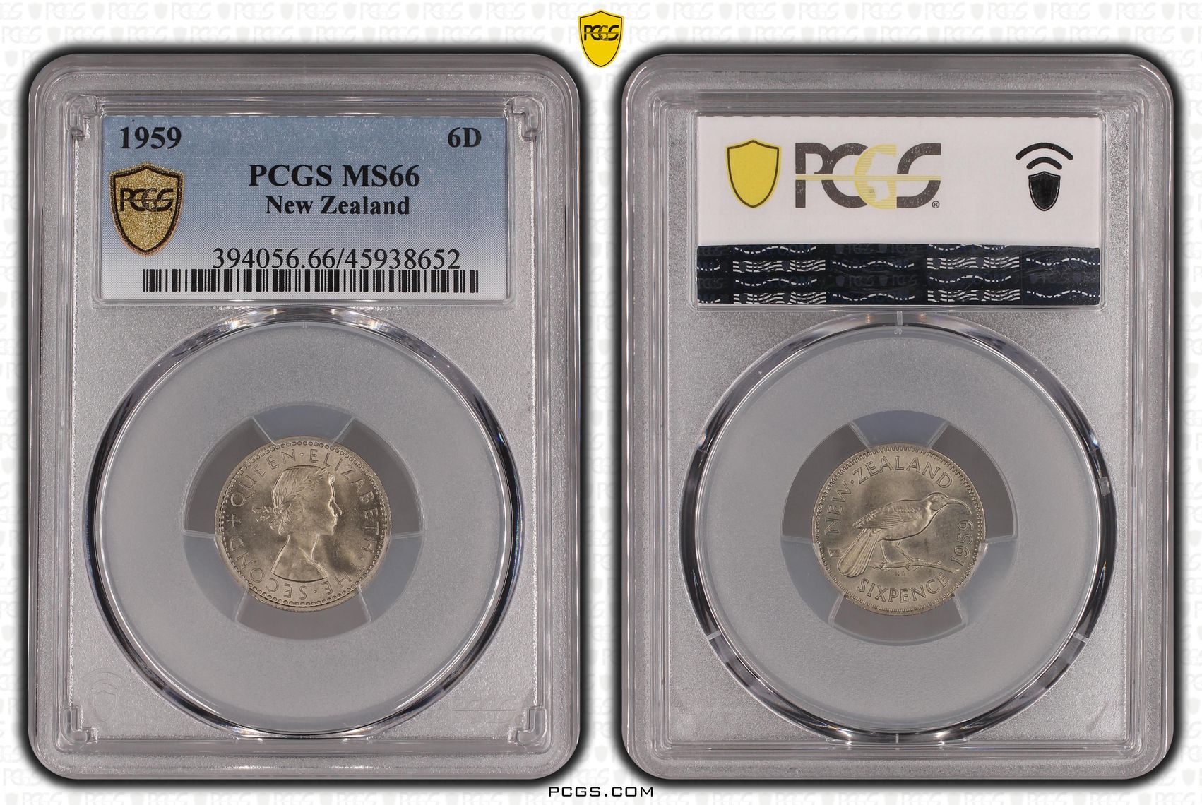 1959 New Zealand Sixpence PCGS - MS66 POP 5/0 -652
