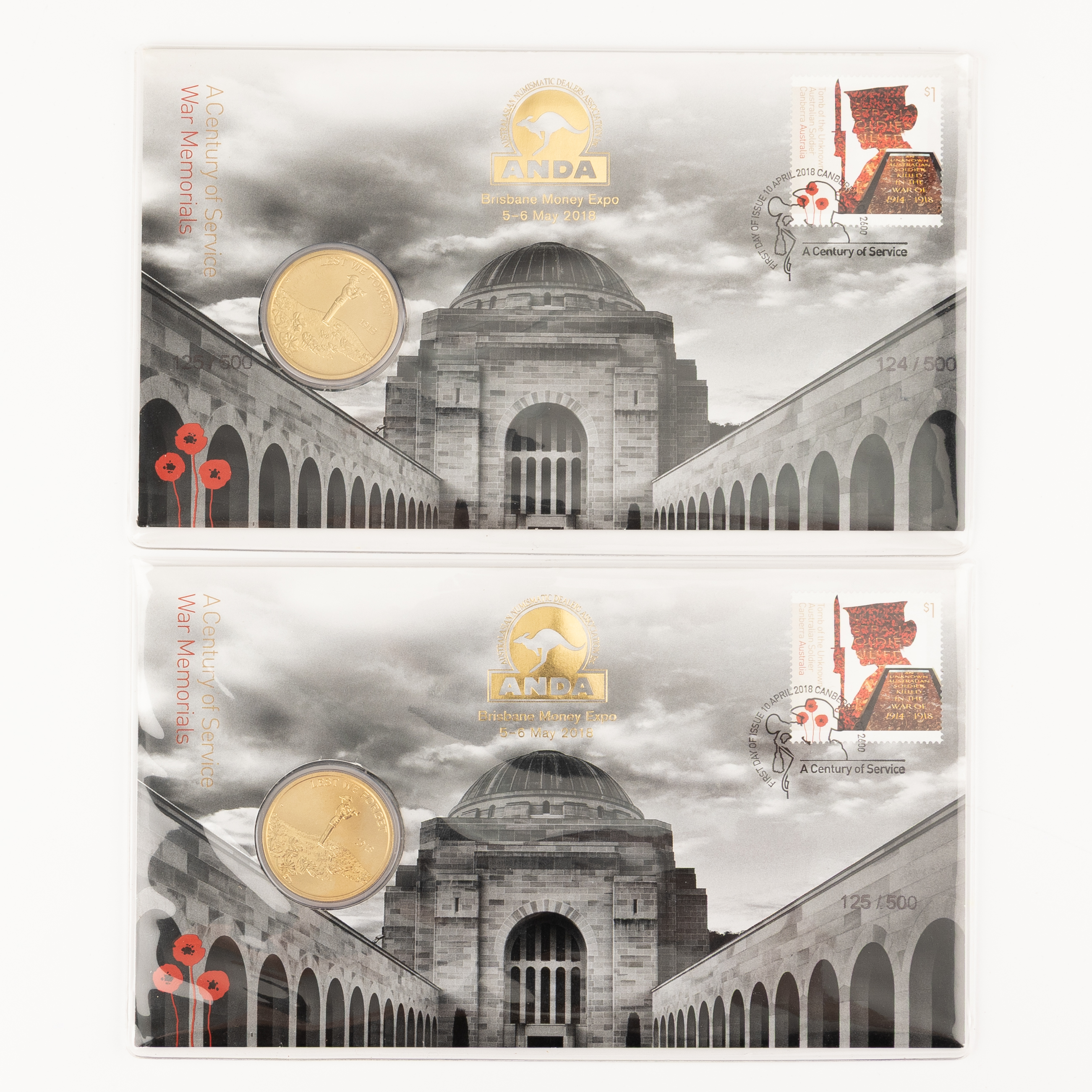 165 · 2018 $1 War Memorials Brisbane ANDA - Error Double-Stamped PNC