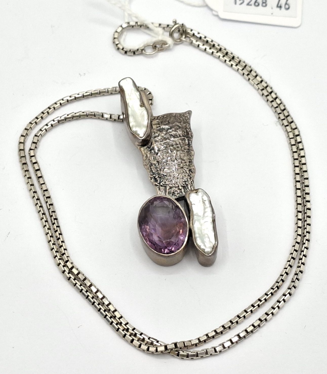 Unusual Silver Gem Set Pendant On Chain