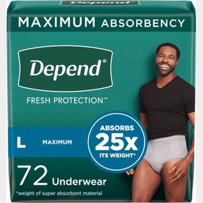 L (72 COUNT) DEPEND FRESH PROTECTION ADULT INCONTINENCE UNDERWEAR FOR MEN DISPOSABLE MAXIMUM LARGE GREY 72 COUNT (2 PACKS OF