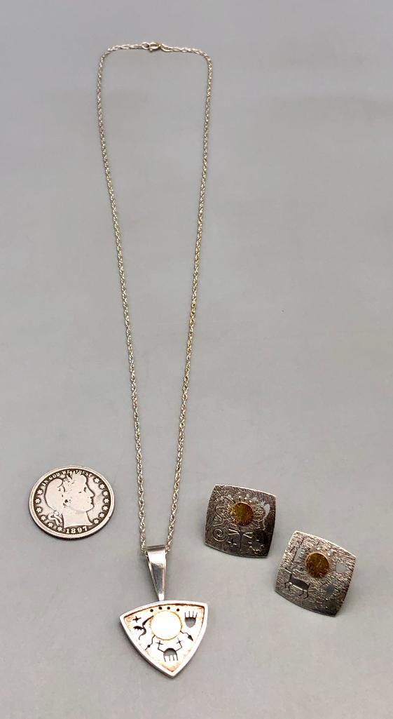 Myron Panteah Sterling Silver And 14K Gold Necklace And
