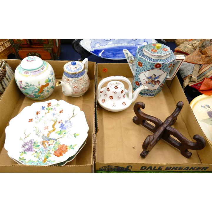 2 Boxes Asian Porcelain Teapots etc.