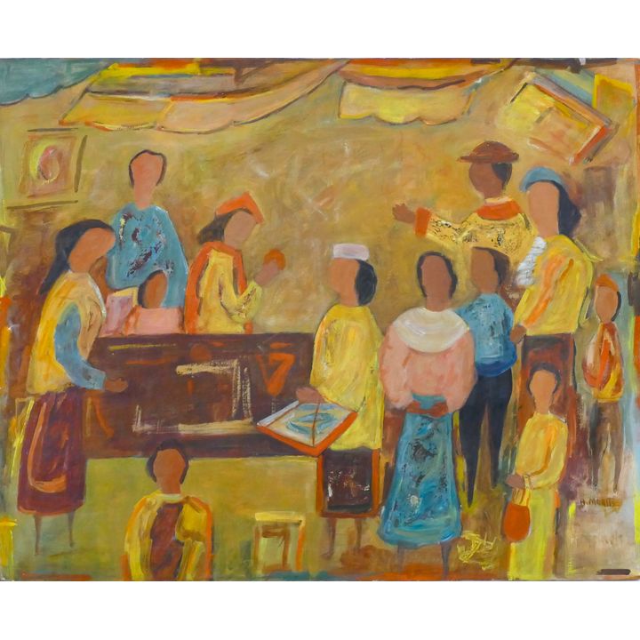 Hazelle Moritz ''Market Scene'' Oil on Masonite 26''x32''