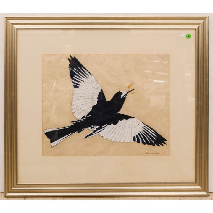 Midcentury Bird Mixed Media Artwork- dated 1978- Jim Diega?- Framed- 28x31''