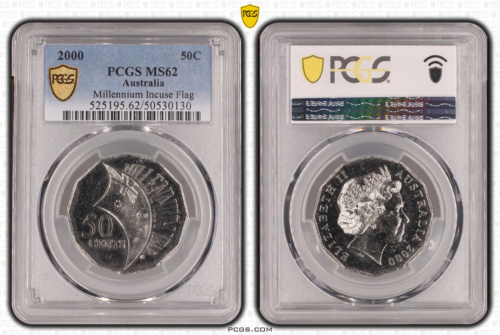 Elizabeth II, Incuse Flag, Fifty Cents, 2000, PCGS MS62