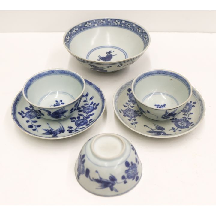 6pc Chinese Ming Blue & White Cups etc.