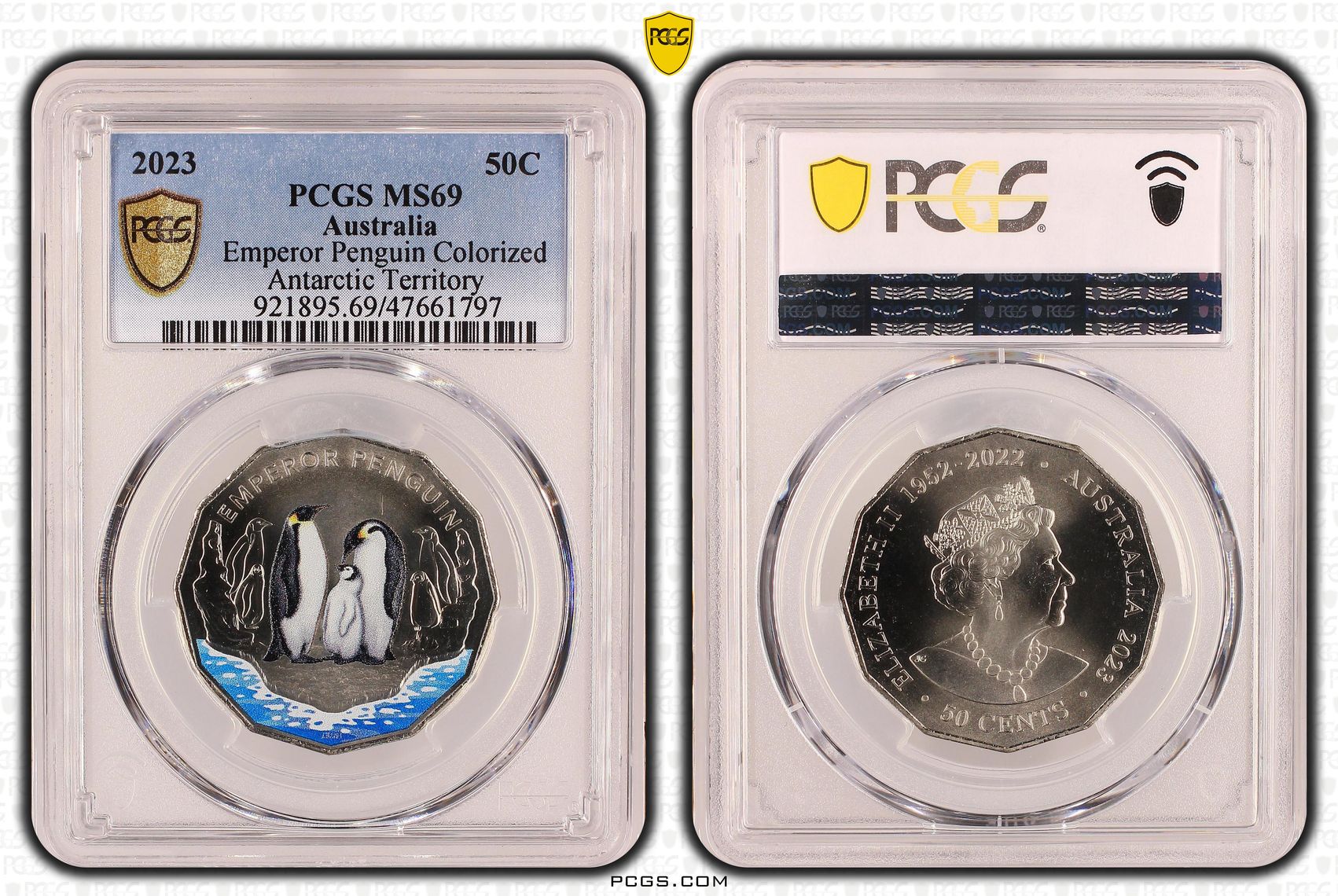 Emperor Penguin Colorized , Fifty Cent, 2023, PCGS MS69