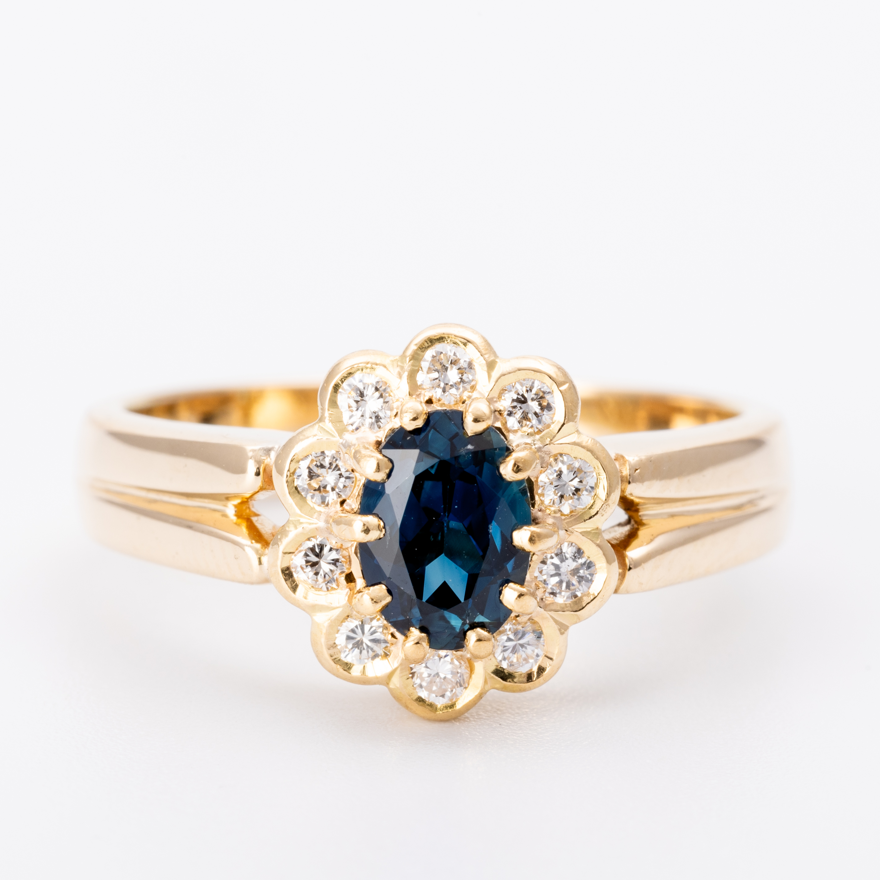 Sapphire & Diamond Halo Ring 18ct Gold