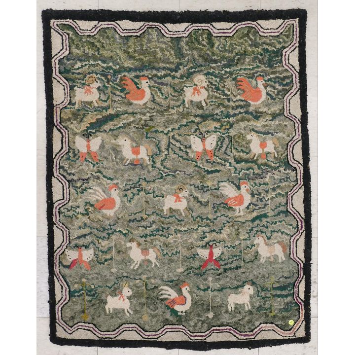 Antique Hooked Animal Small Rug- 3'3''x4'2''