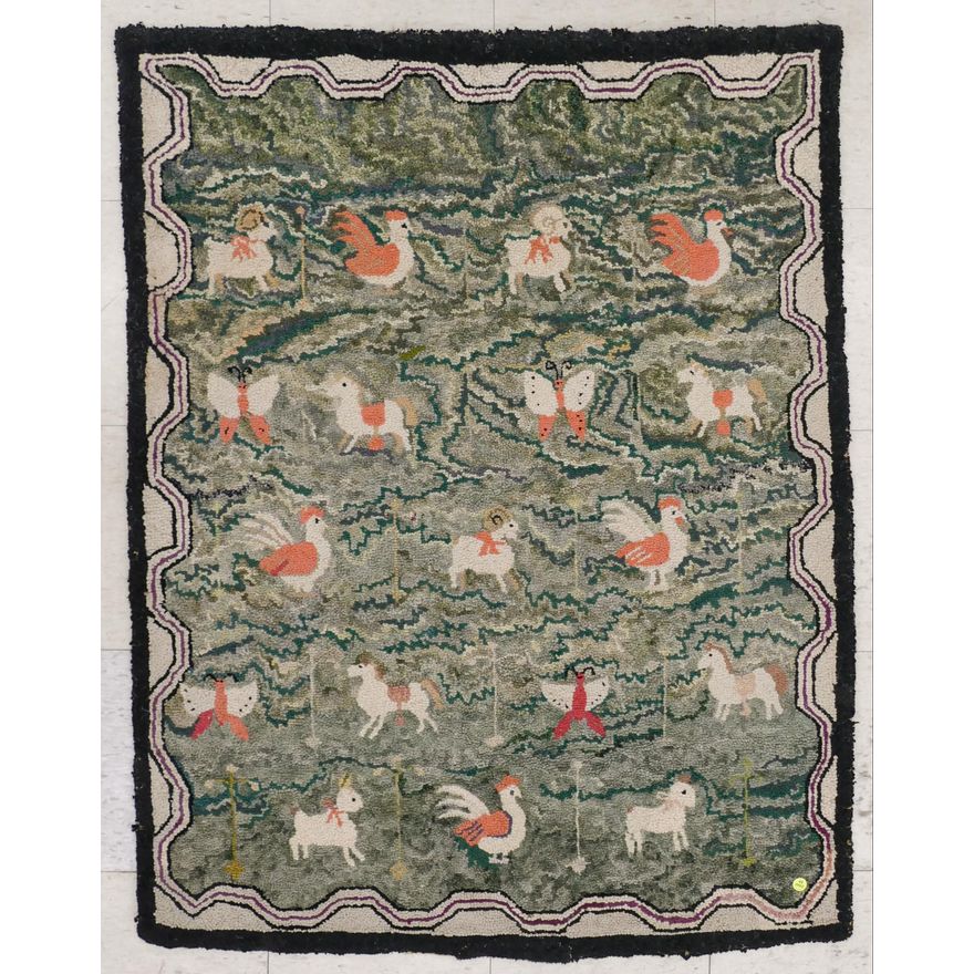 Antique Hooked Animal Small Rug- 3'3''x4'2''