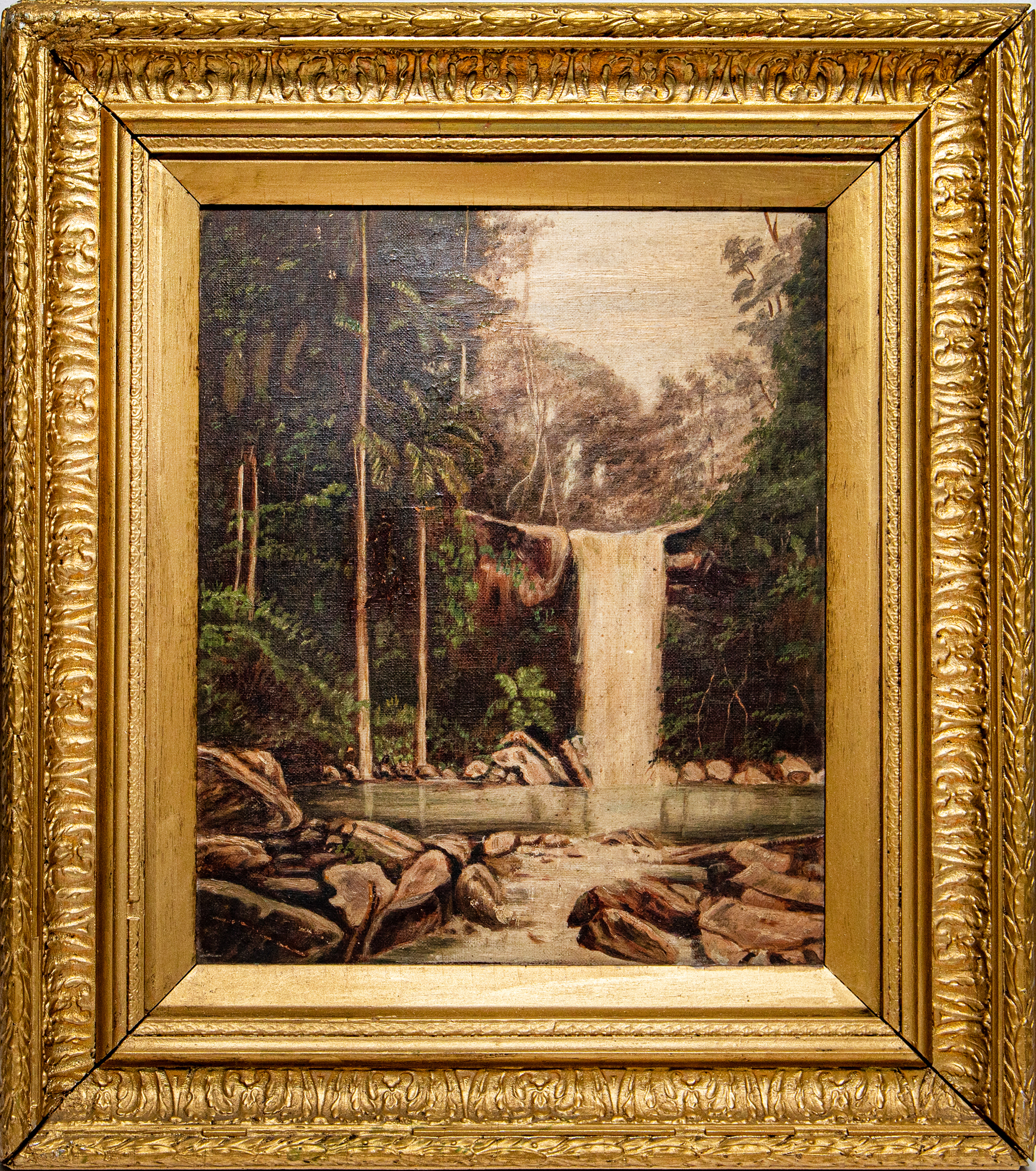 416 · Unknown, 'Rainforest Waterfall' (Antique Frame)