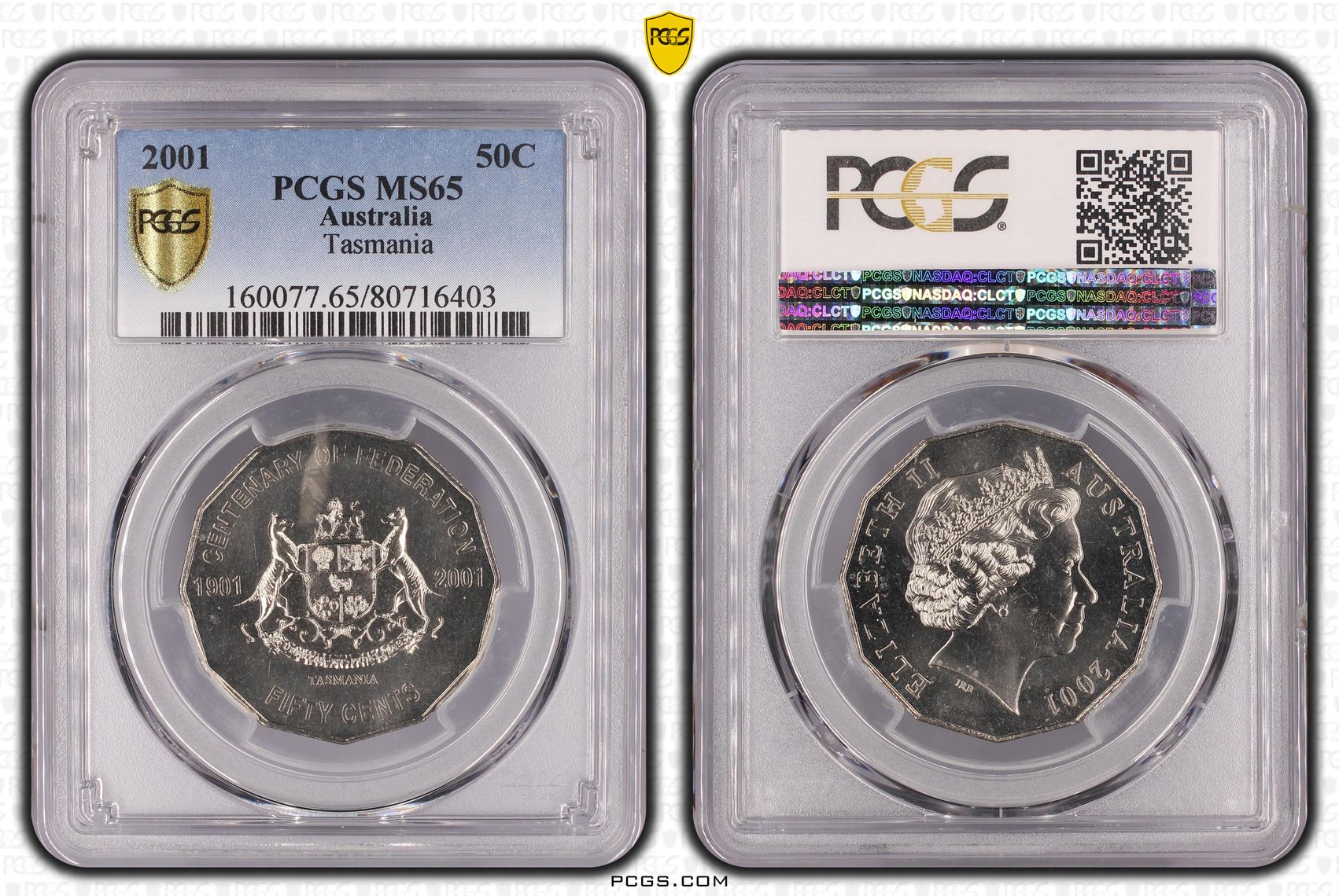89 · Tasmania , Fifty Cent, 2001, PCGS MS65