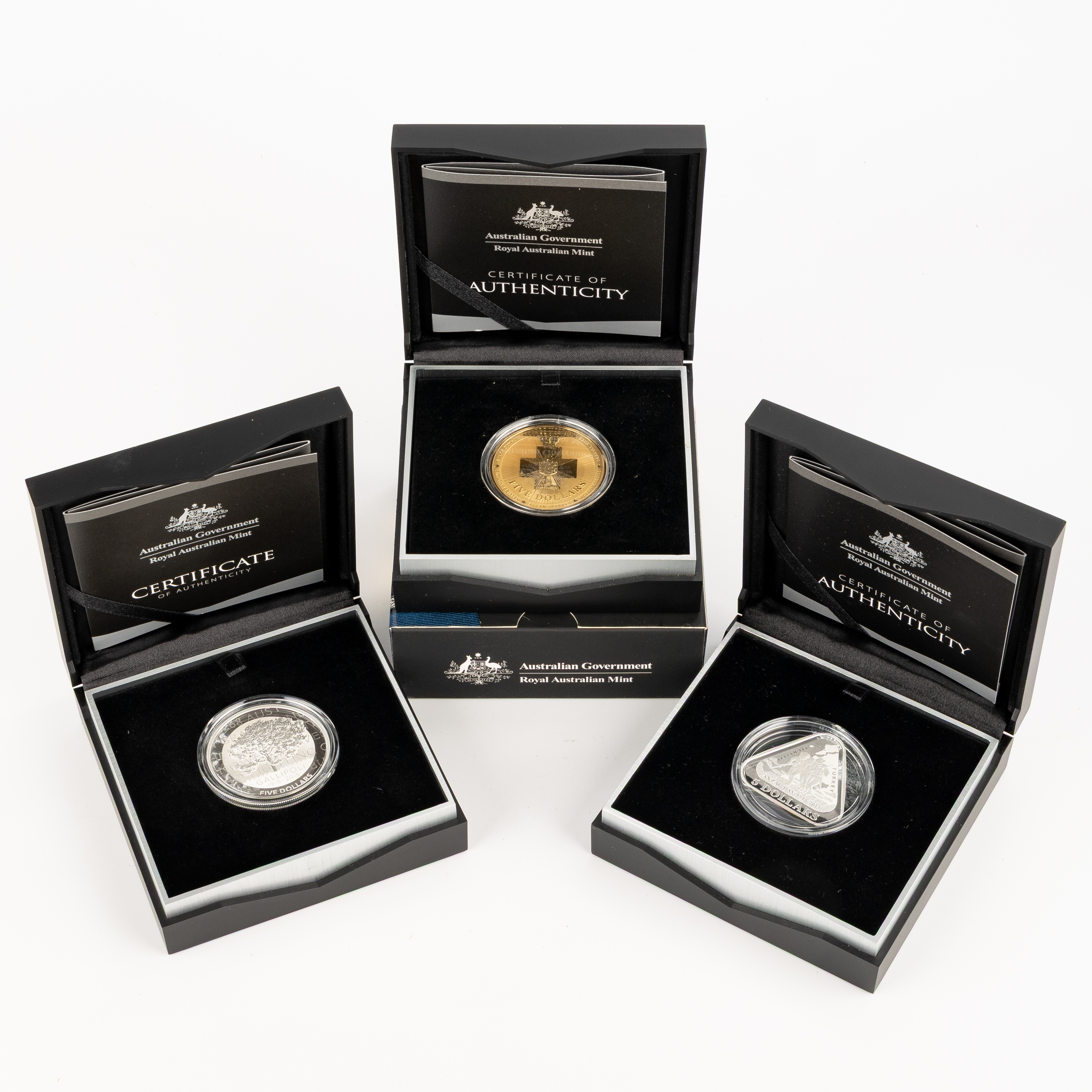 RAM Anzac/Military Themed Silver Proof Coins, Five Dollars, 2015, FDC