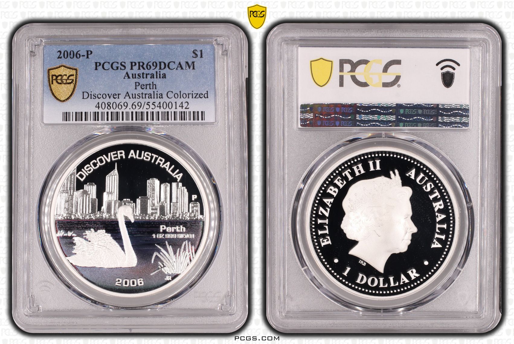 Perth Discover Australia Colourised, One Dollar, 2006-P, PCGS PR69DCAM