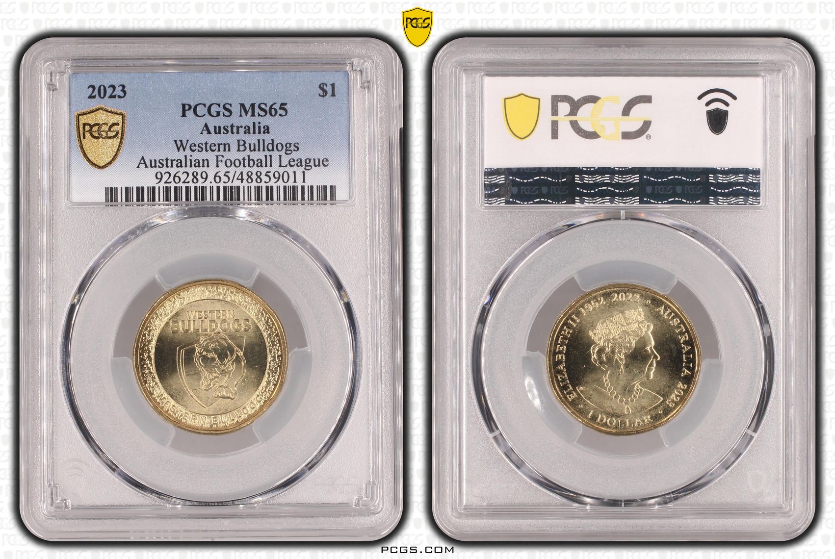 Elizabeth II, AFL - Western Bulldogs , One Dollar, 2023, PCGS MS65