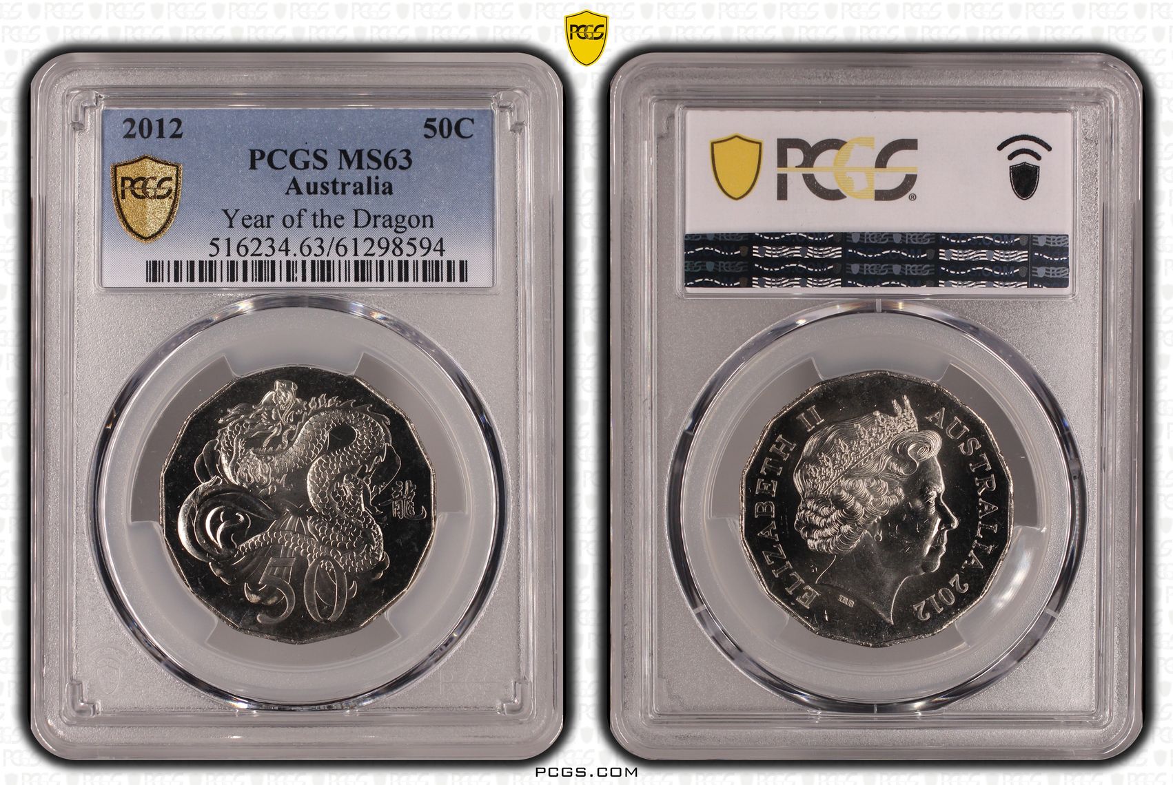 Year of the Dragon, Fifty Cent, 2012, PCGS MS63