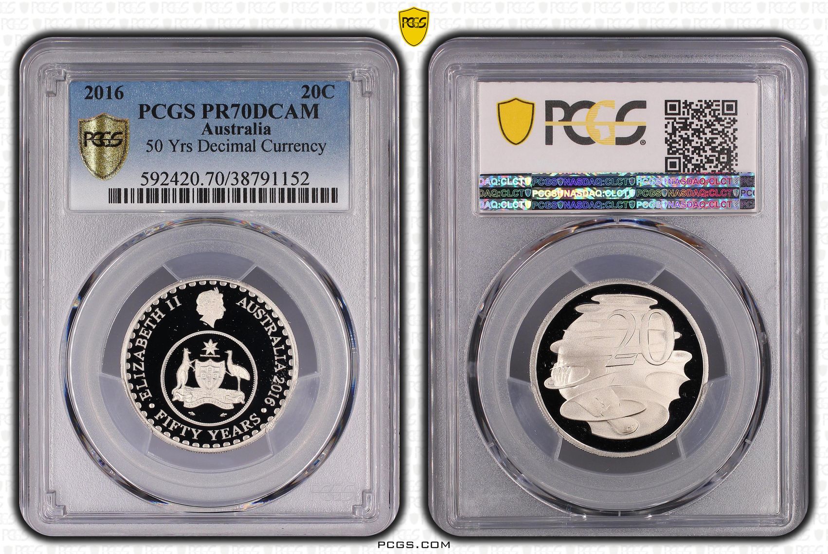 50 Yrs Decimal Currency, Twenty Cent, 2016, PCGS PR70DCAM