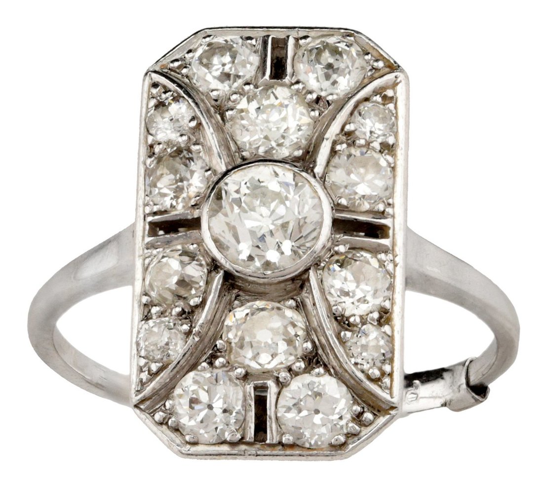 An Art Deco Diamond Ring The art deco rectangular panel set with a ...