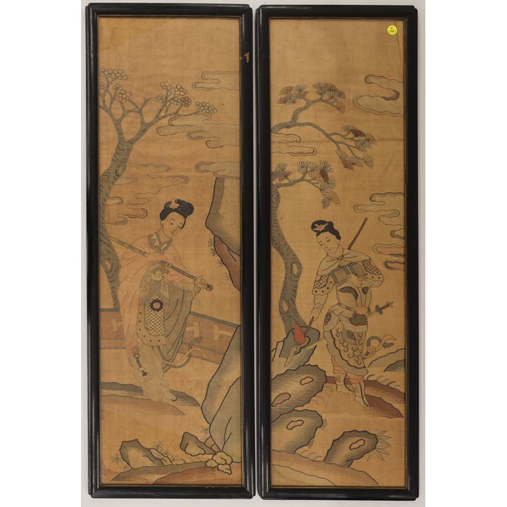 Pair Chinese Kesi Silk Panels Framed
