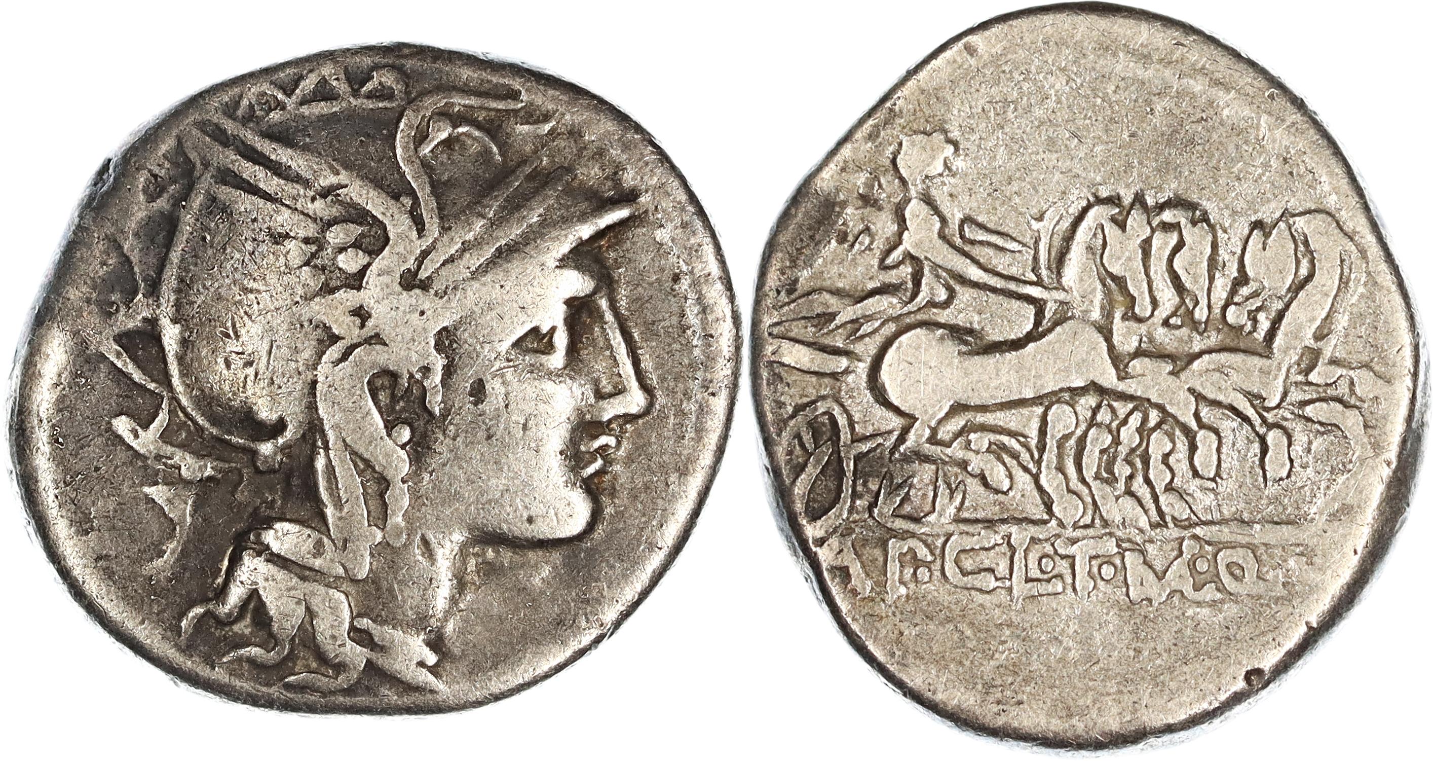 Roman Republic, Ap. Claudius Ap.f. C.n. Pulcher, T. Manlius Mancinus & Q. Urbinius, Silver Denarius, 111-110 BC, gF-nVF