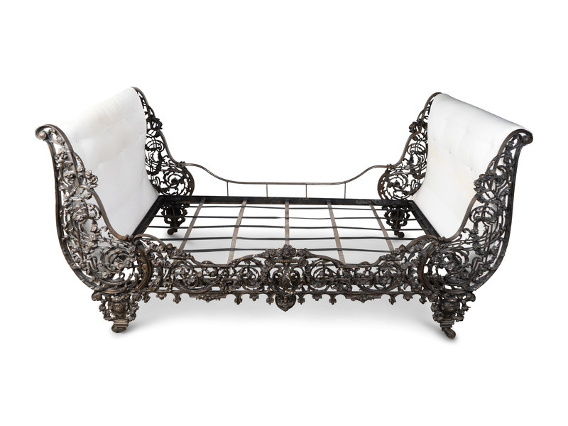 A Continental Cast Iron Sleigh Daybed
Height 41 x width 82 x depth 45 1/2 inches.