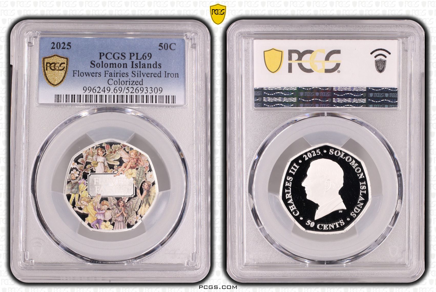 Solomon Islands, Flowers Fairies Silvered Iron Colourised, POP 1/0, Fifty Cent, 2025, PCGS PL69
