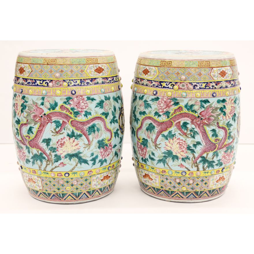Pair Chinese Turquoise Ground Garden Stools