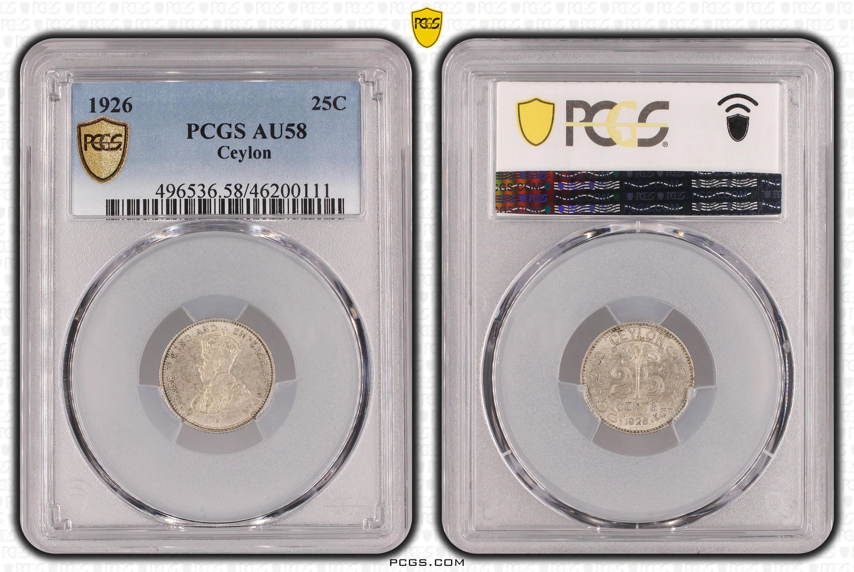 Ceylon, Twenty Five Cent, 1926, PCGS AU58