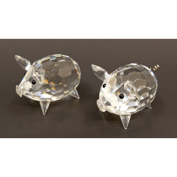 2pc Swarovski Crystal Pigs with Boxes (one w/ loose tail)- 2''