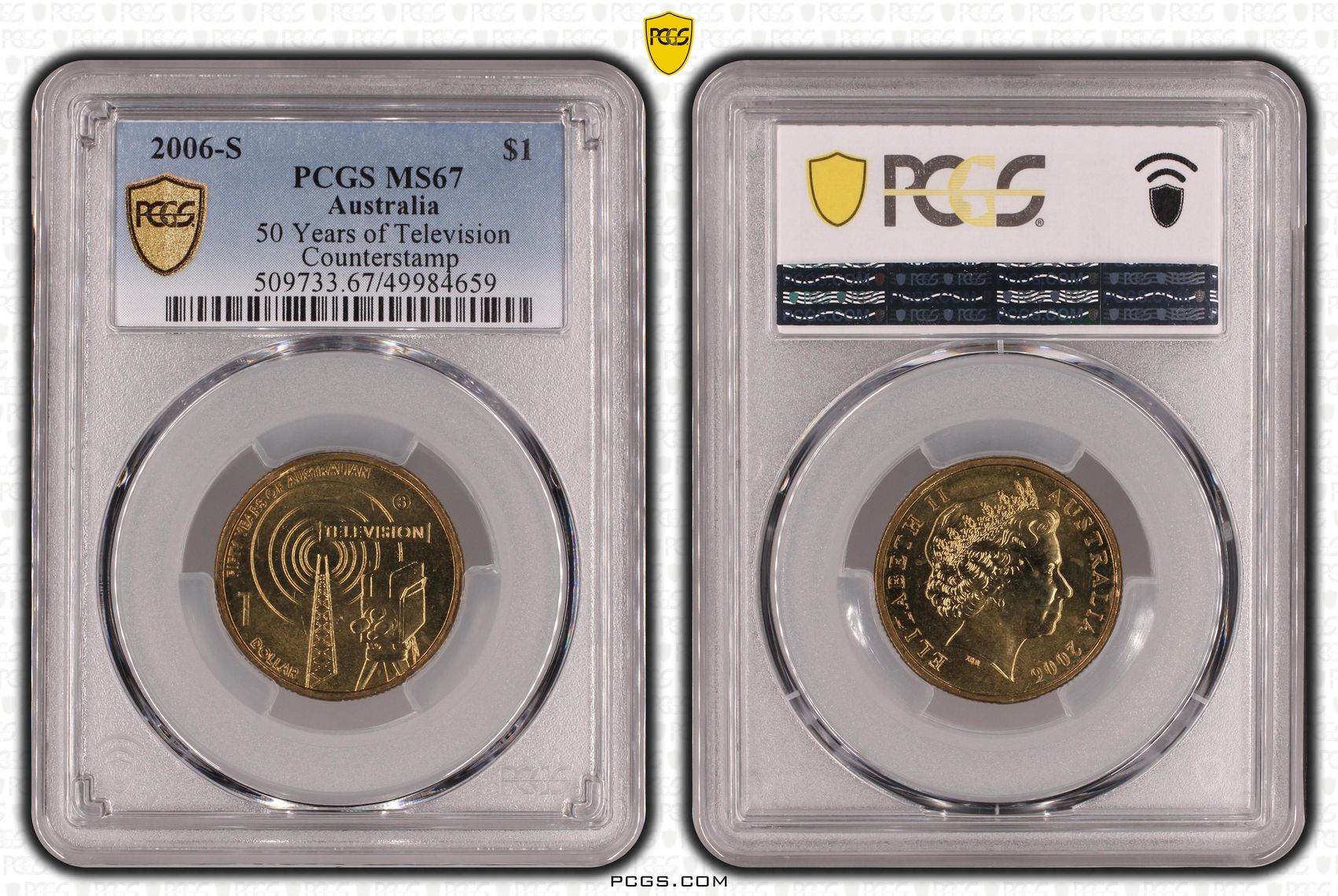 216 · 50 Years of Television Counterstamp , One Dollar, 2006-S, PCGS MS67