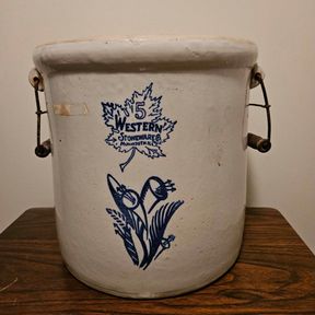Vintage Western Stoneware 5 Gallon Crock with Wood Handles
