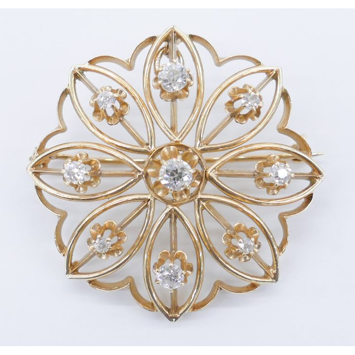 Ladies 14k Diamond Floral Pendant Brooch