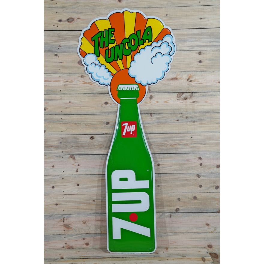 7up The Uncola Bottle Single Sided Tin Diecut Vertical Metal Sign TAC 8.75