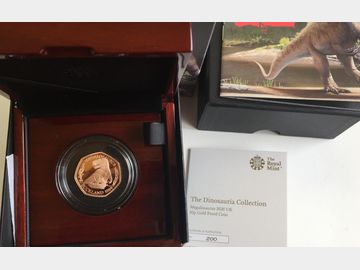 2020 Queen Elizabeth II Proof Gold 50p 'Megalsaurus' Coin.