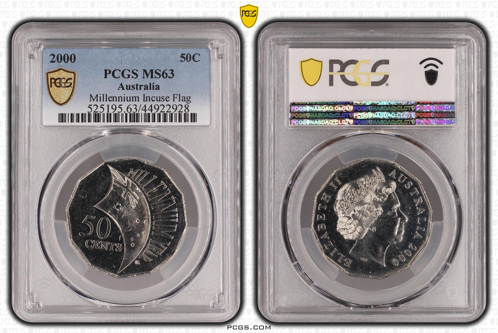 81 · 2000 Australia Fifty Cent, 50c Millennium Incuse Flag PCGS - MS63 -928