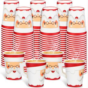 ZHEHAO 120 PCS 9 OZ CHRISTMAS ESPRESSO PAPER CUPS WITH HANDLES CHRISTMAS CUPS DISPOSABLE TEA CUPS DISPOSABLE COFFEE MUGS FOR KIDS