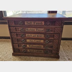 Willmantic Six Drawer Advertising Spool Cabinet