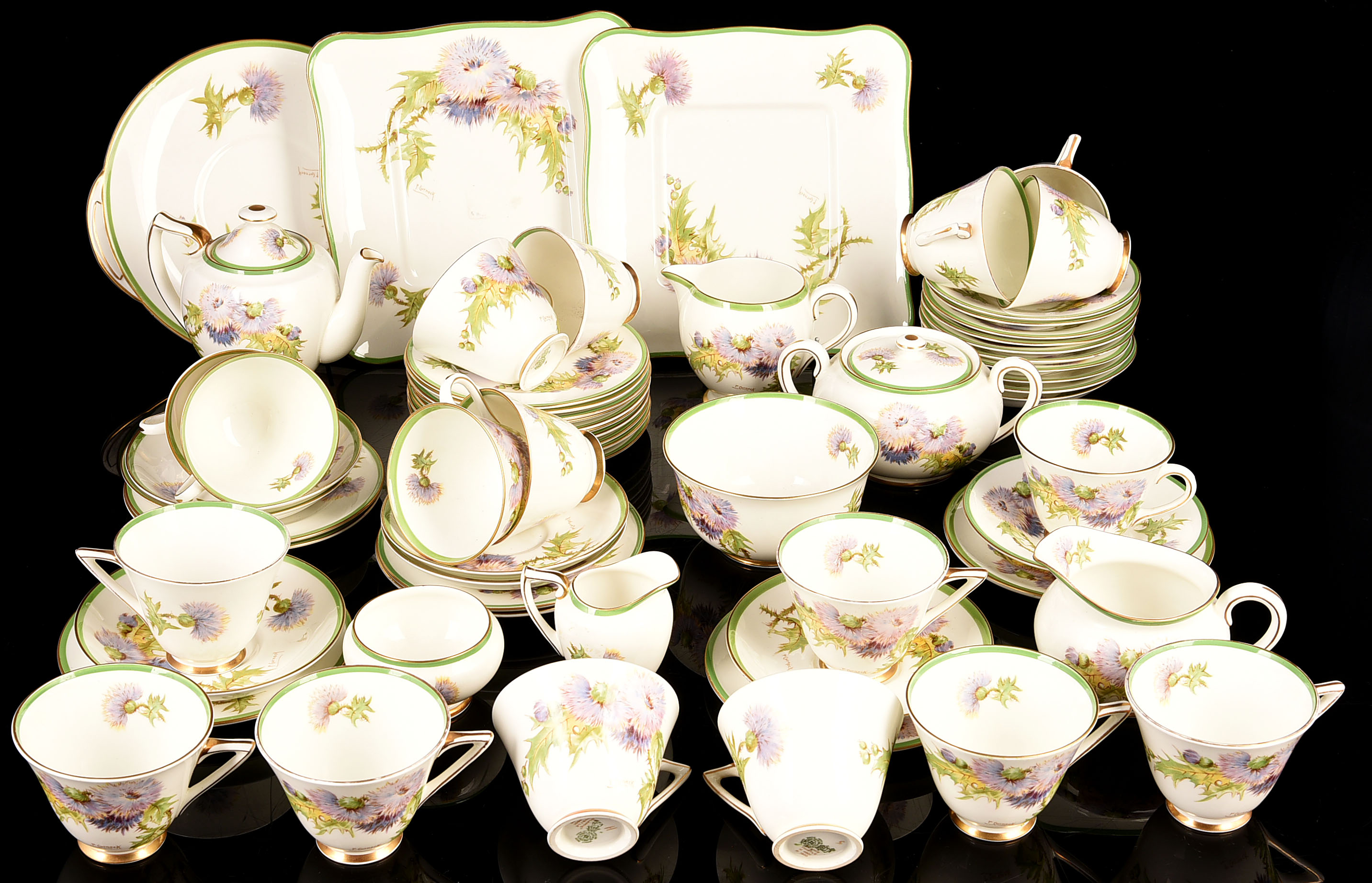 Royal Doulton 'Glamis Thistle' tea set Seventeen trios Russell