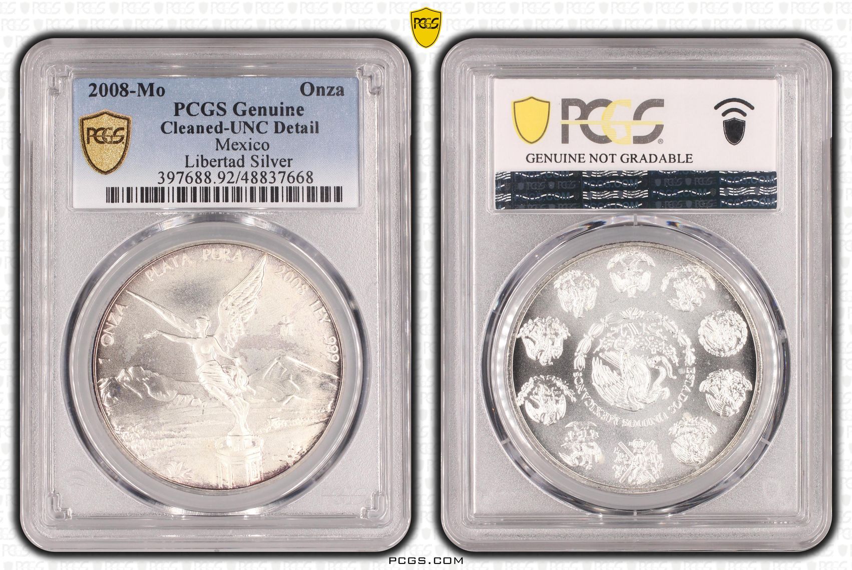 Mexico, Libertad Silver, 0/0, Onza, 2008-Mo, Genuine - UNC Details (92 - Cleaned)