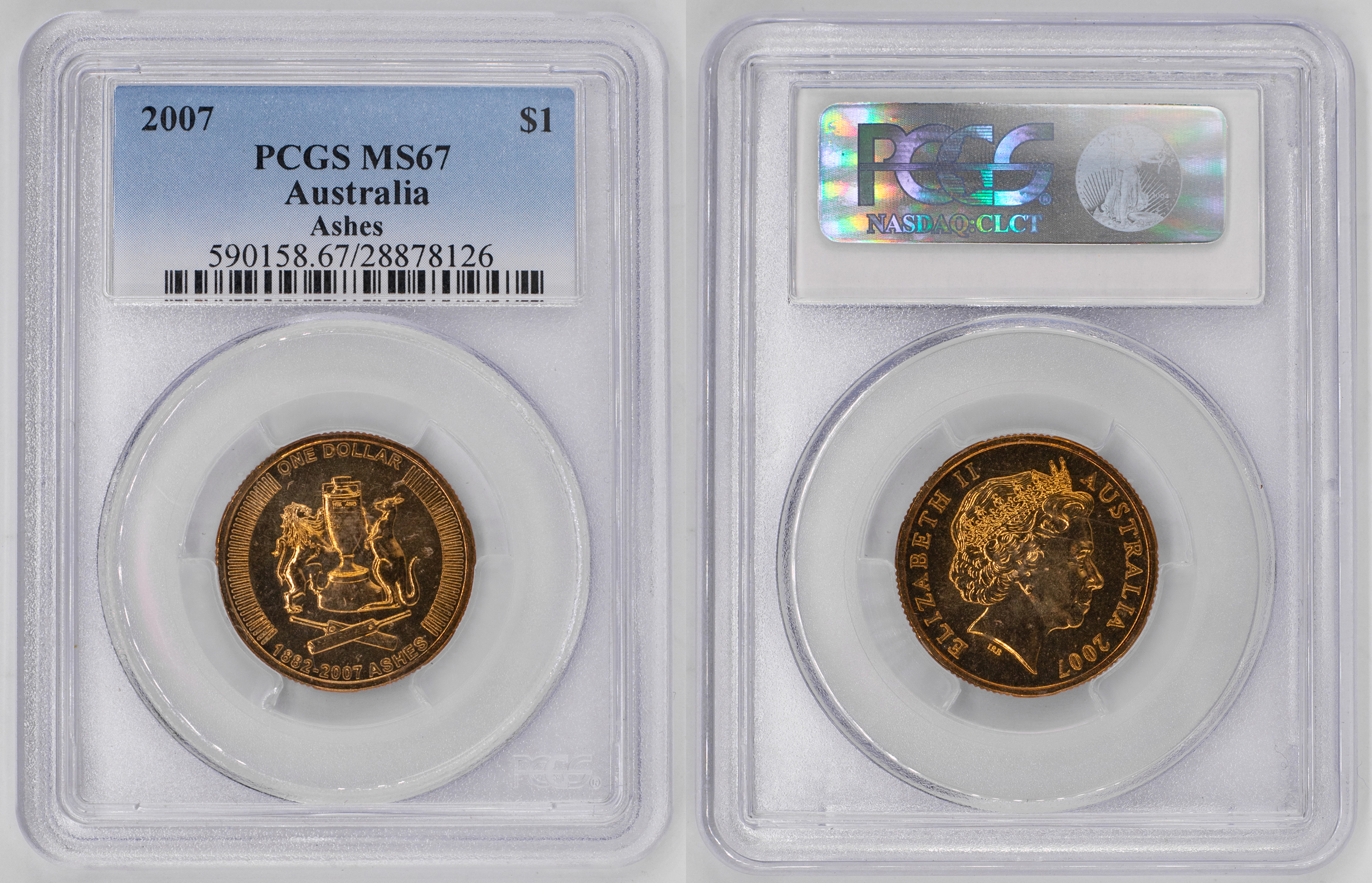 Elizabeth II, Ashes, One Dollar, 2007, PCGS MS67