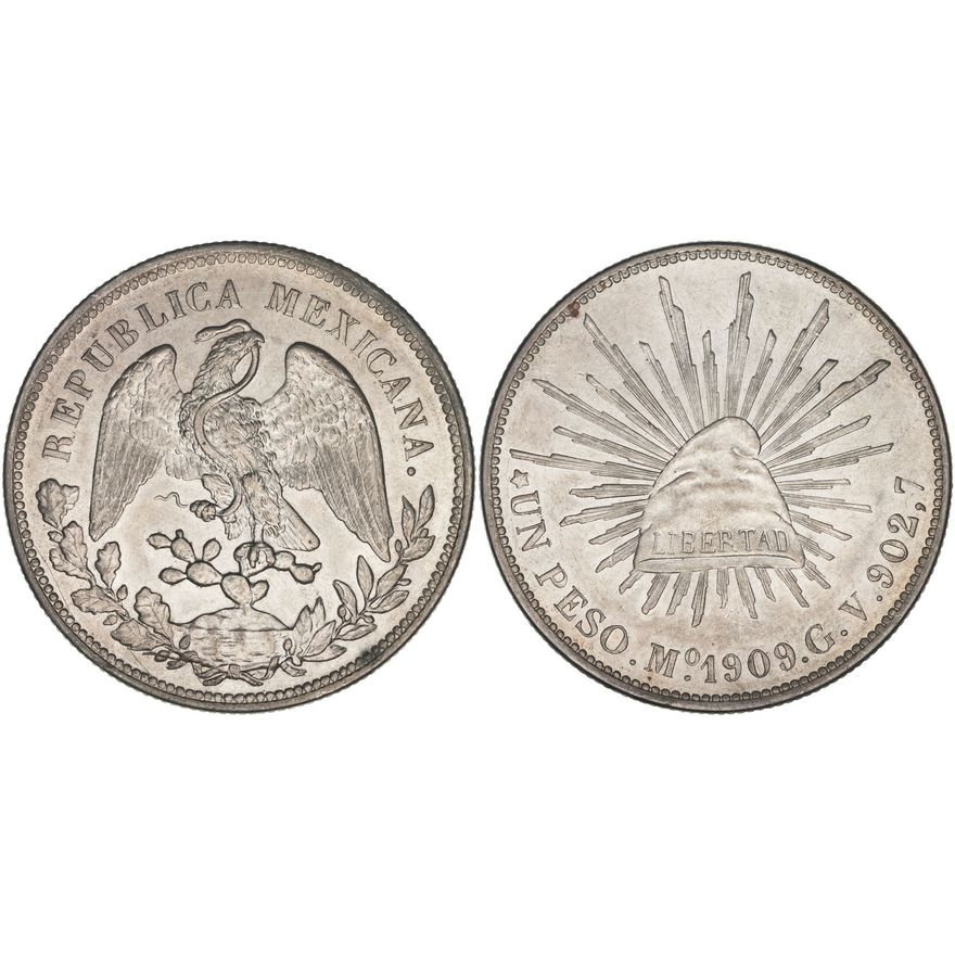 Mexico, Republic, One Peso, 1909,  UNC