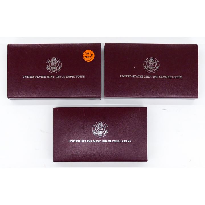 3pc US 1988 Olympic Silver Dollars in Red Boxes