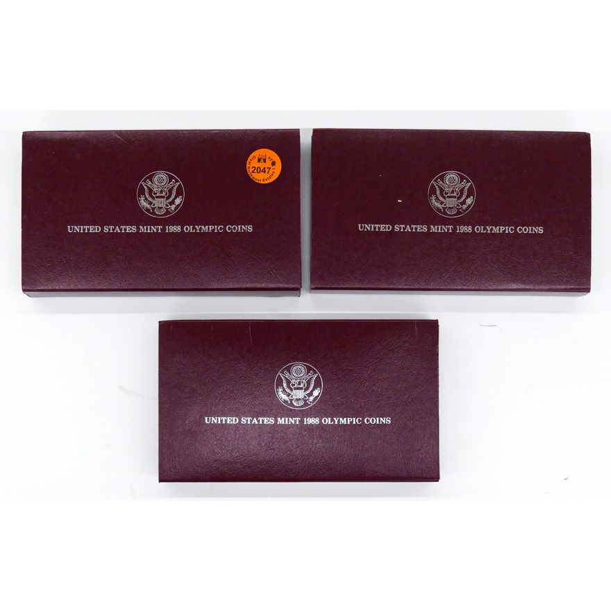3pc US 1988 Olympic Silver Dollars in Red Boxes