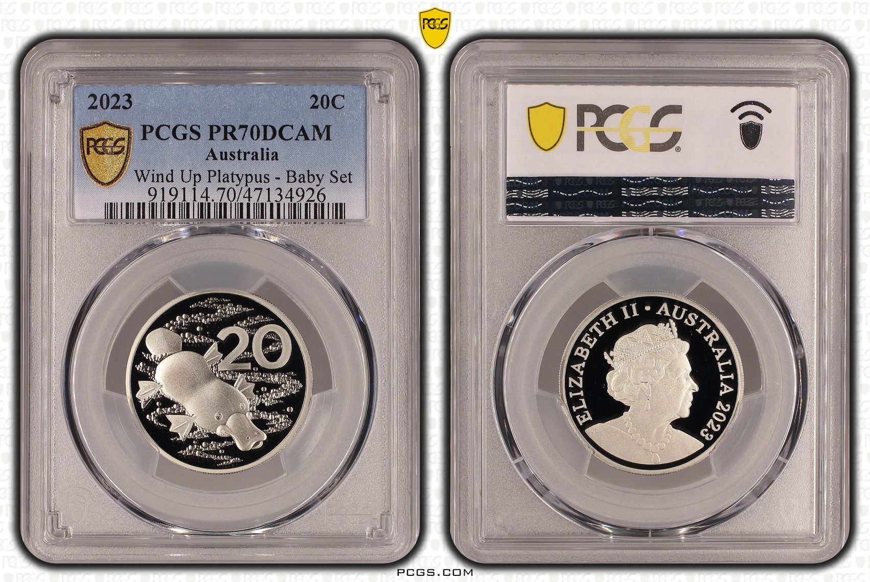 Wind Up Platypus - Baby Set, Twenty Cent, 2023, PCGS PR70DCAM