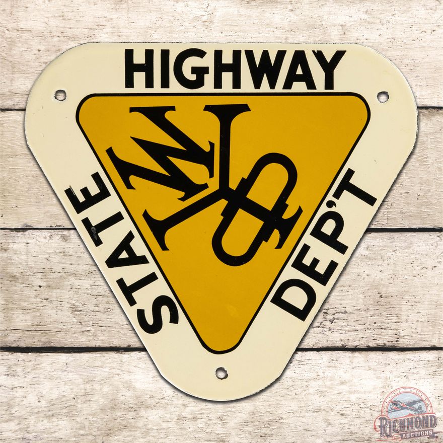 Exceptional NOS Wyoming State Highway Department Single Sided Porcelain Truck Door Sign
