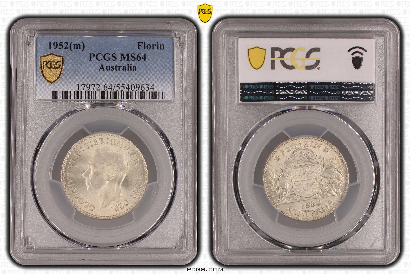 George VI, Florin, 1952(m), PCGS MS64