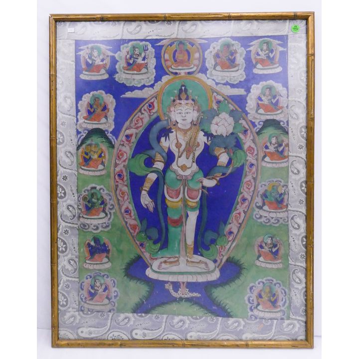 Old Tibetan Shiva Painted Thangka Framed- 32x25''