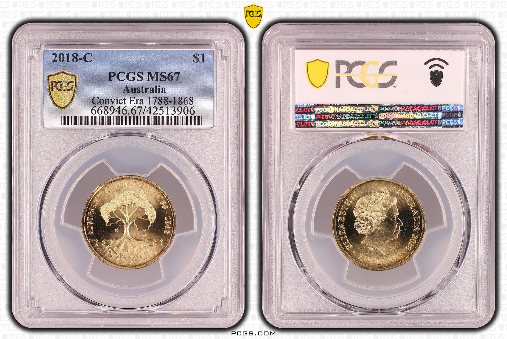 Elizabeth II, Convict Era 1788-1868, One Dollar, 2018-C, PCGS MS67