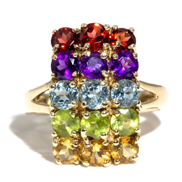 Multi Gemstone 9ct Gold Ring,